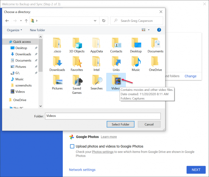 google drive backup folder